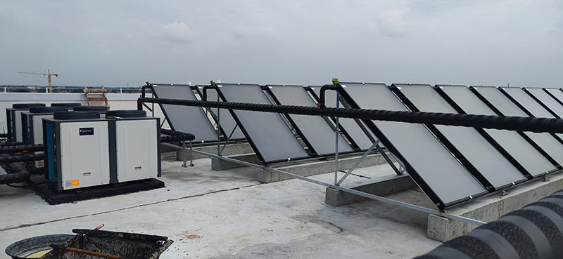 青岛物流园平板太阳能+空气能热泵热水系统项目